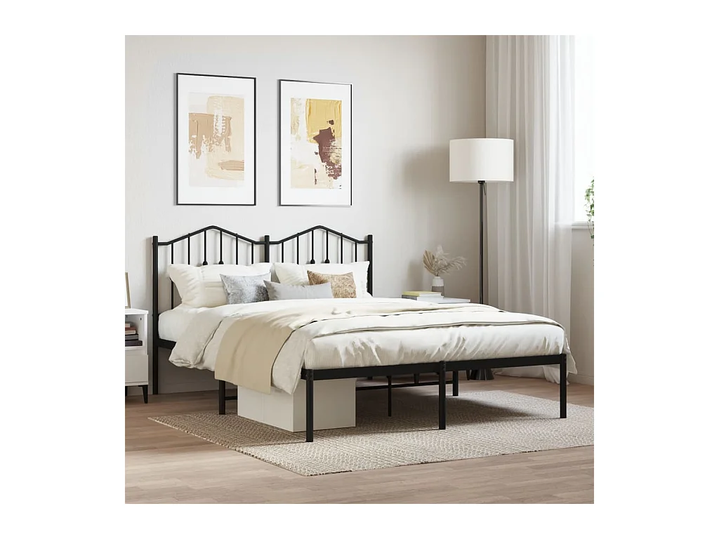 Cadre de lit métal sans matelas avec tête de lit noir 140x200cm