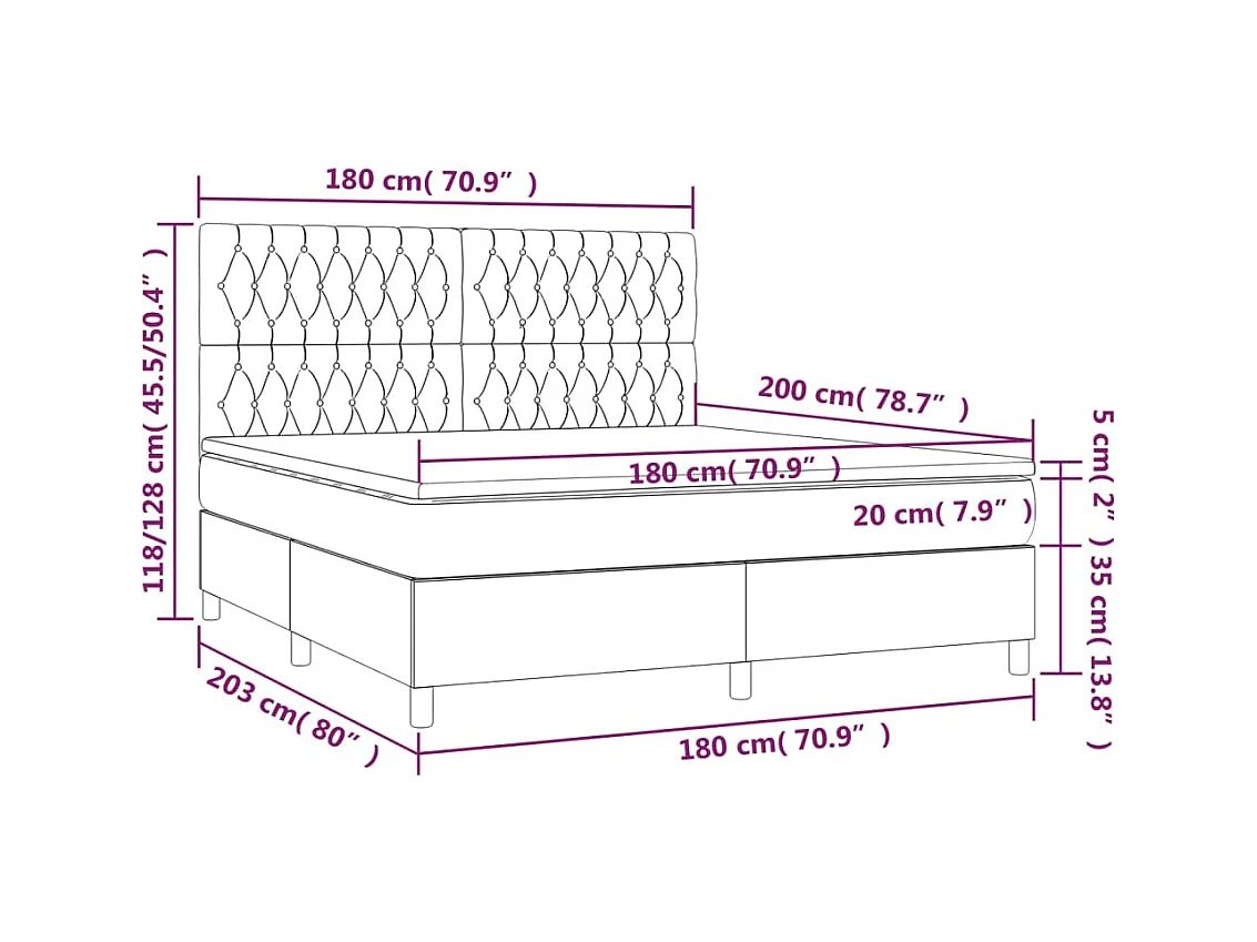Sommier à lattes de lit et matelas et LED Taupe 180x200cm Tissu