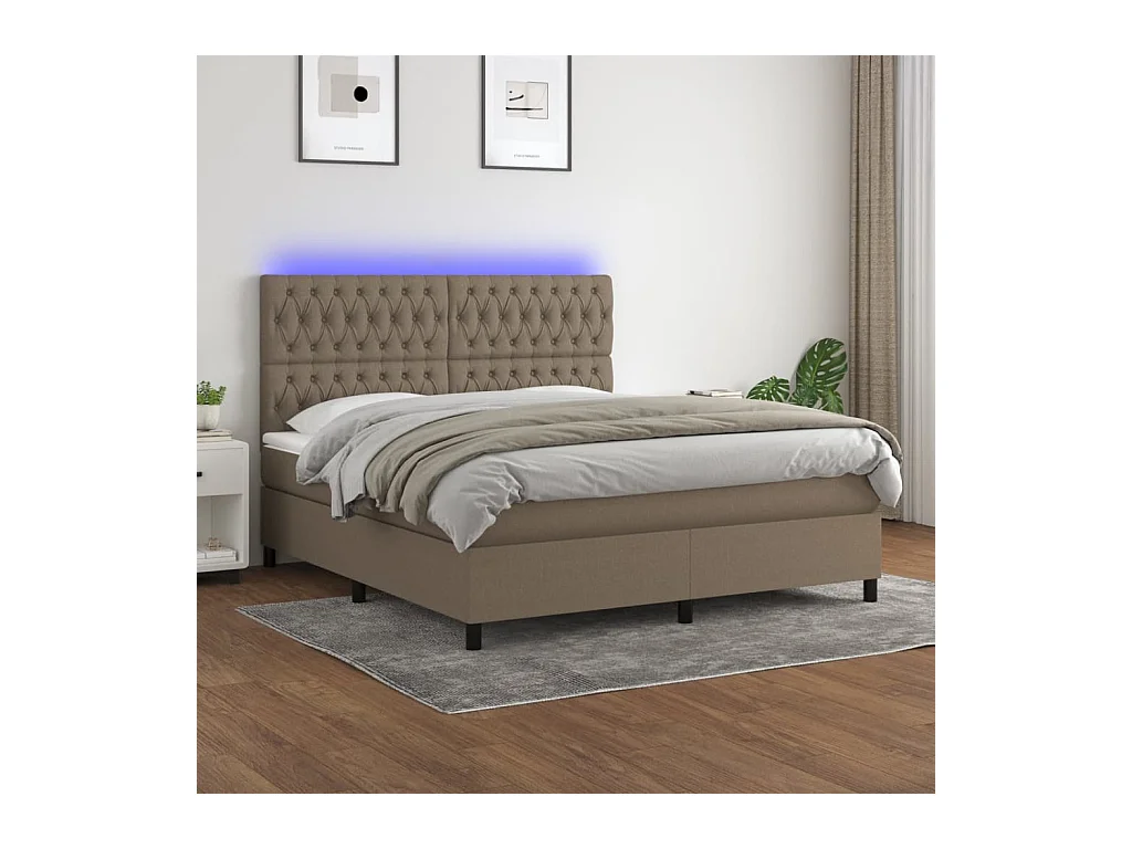 Sommier à lattes de lit et matelas et LED Taupe 180x200cm Tissu