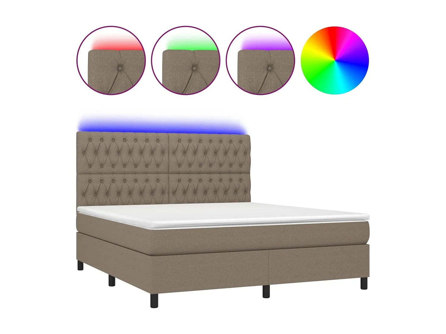 Sommier à lattes de lit et matelas et LED Taupe 180x200cm Tissu