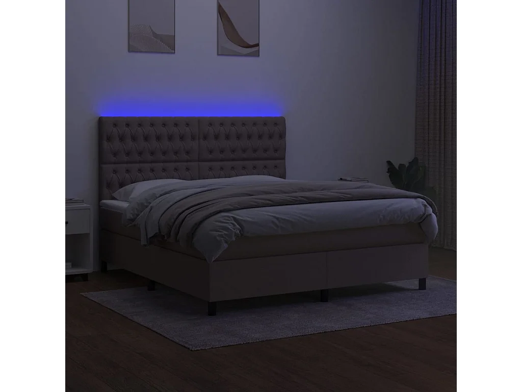 Sommier à lattes de lit et matelas et LED Taupe 180x200cm Tissu
