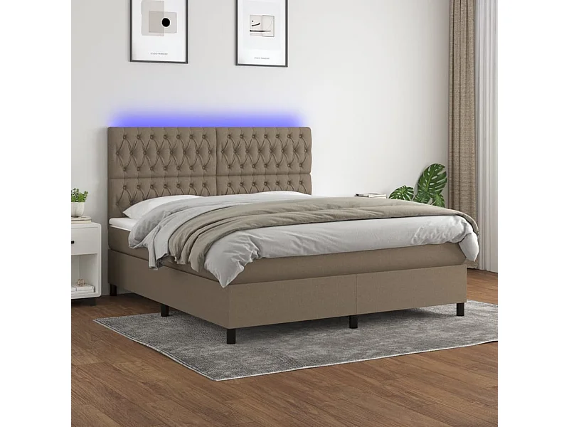 Sommier à lattes de lit et matelas et LED Taupe 180x200cm Tissu