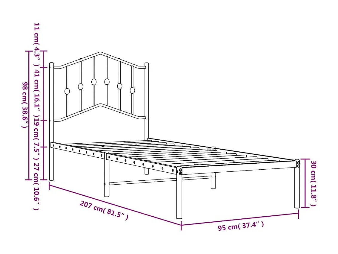 Cadre de lit métal sans matelas avec tête de lit noir 90x200 cm