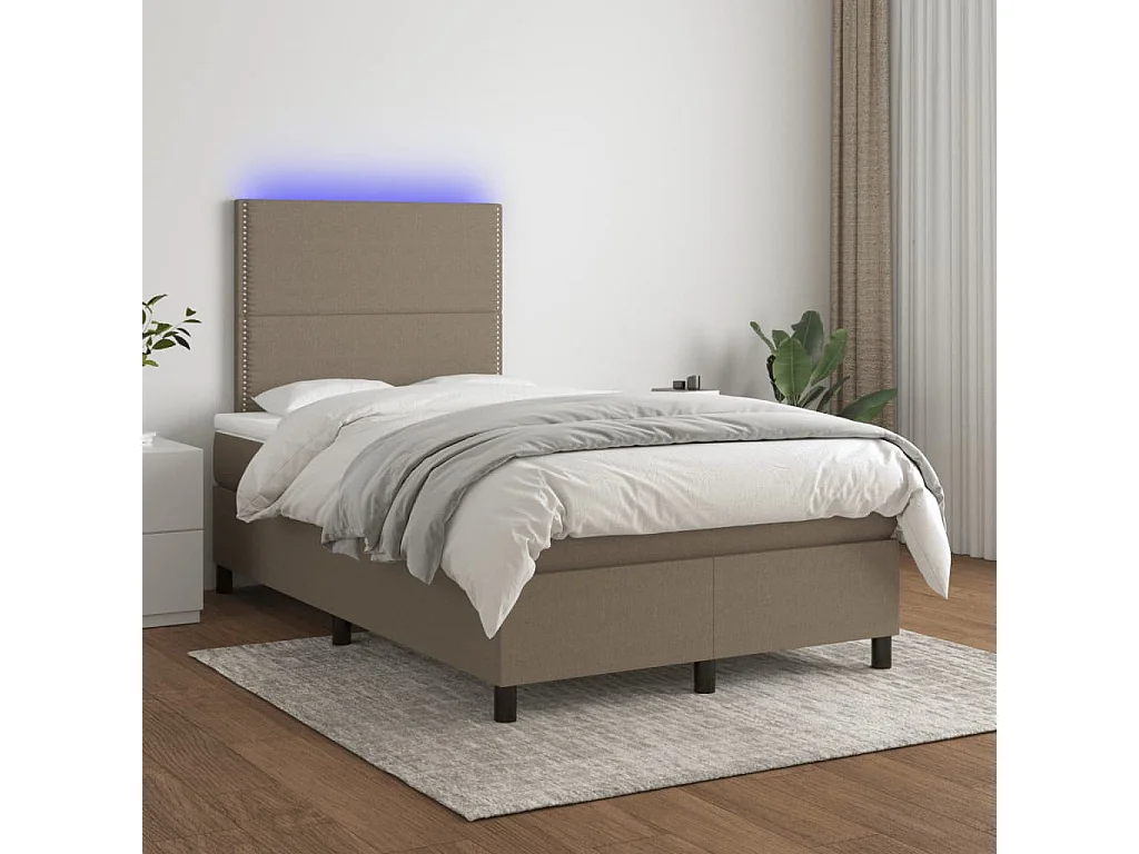 Sommier à lattes de lit matelas et LED taupe 120x190 cm tissu
