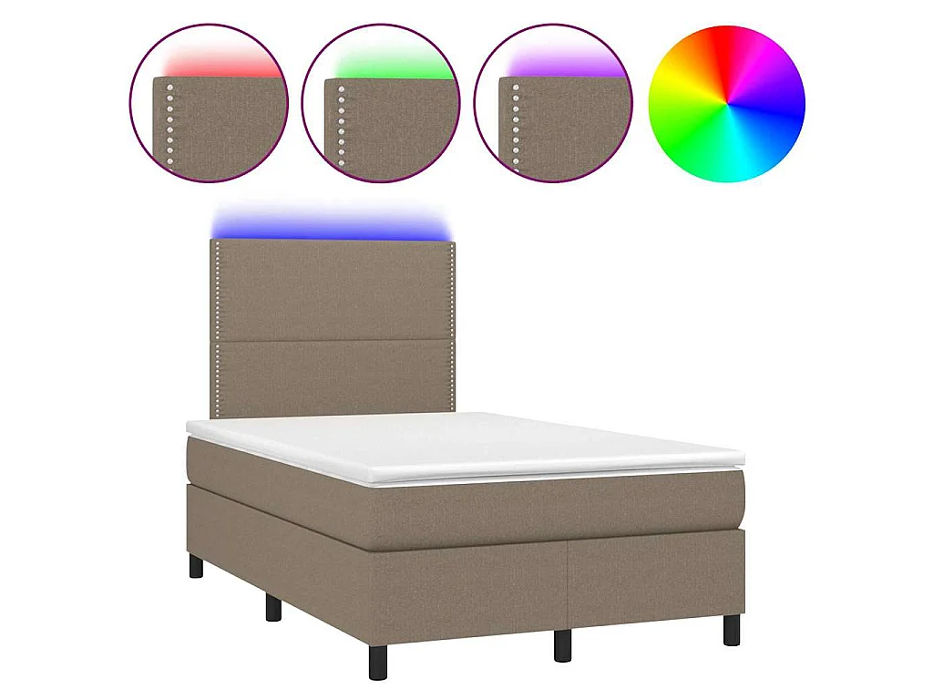 Sommier à lattes de lit matelas et LED taupe 120x190 cm tissu