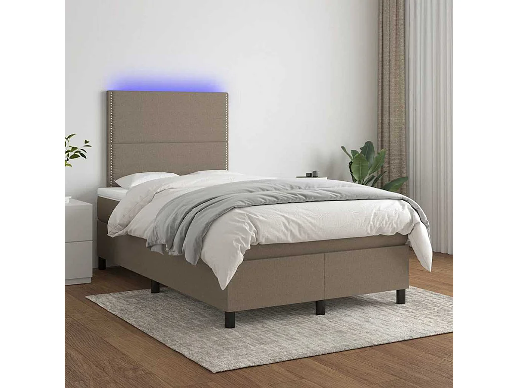 Sommier à lattes de lit matelas et LED taupe 120x190 cm tissu