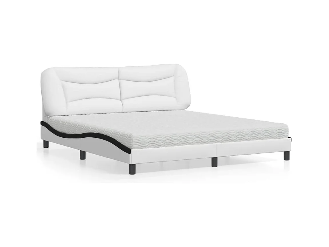 Lit avec matelas blanc et noir 180x200 cm similicuir