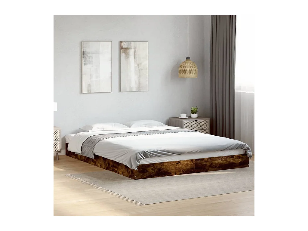 Cadre de lit sans matelas chêne fumé 160x200 cm bois ingénierie