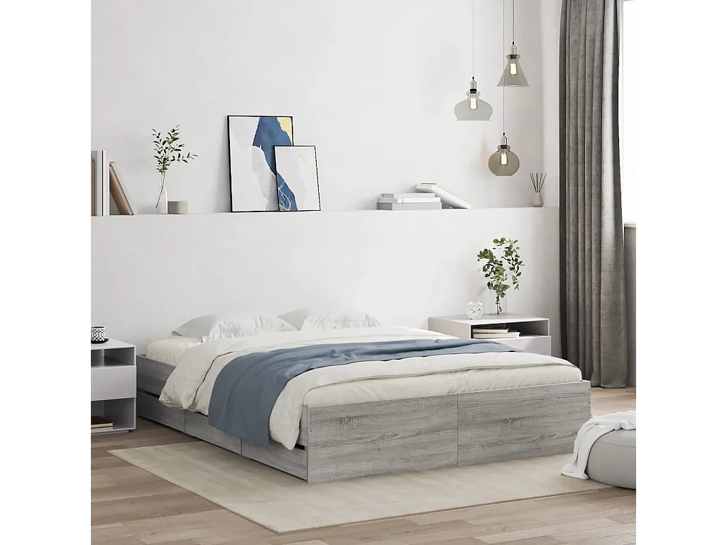 Cadre de lit avec tiroirs sans matelas sonoma gris 140x200 cm