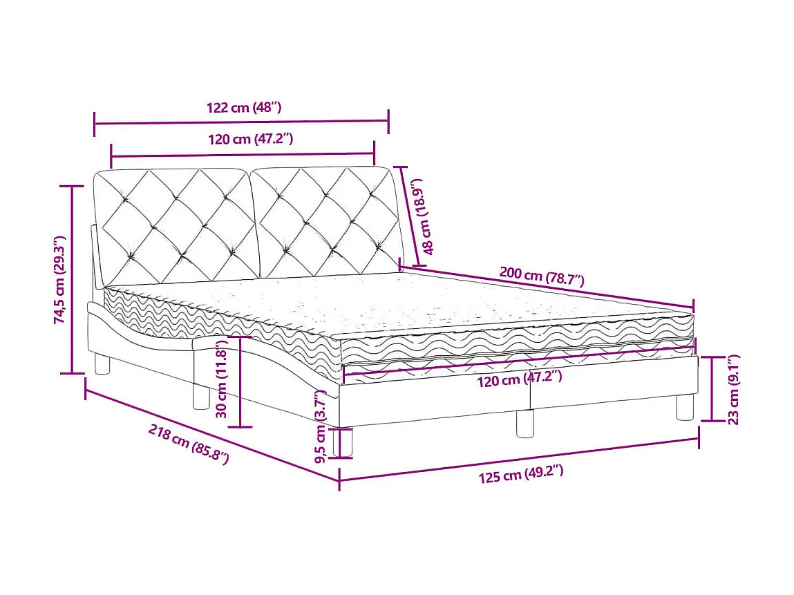 Bett mit Matratze Dunkelgrau 120x200 cm Samt