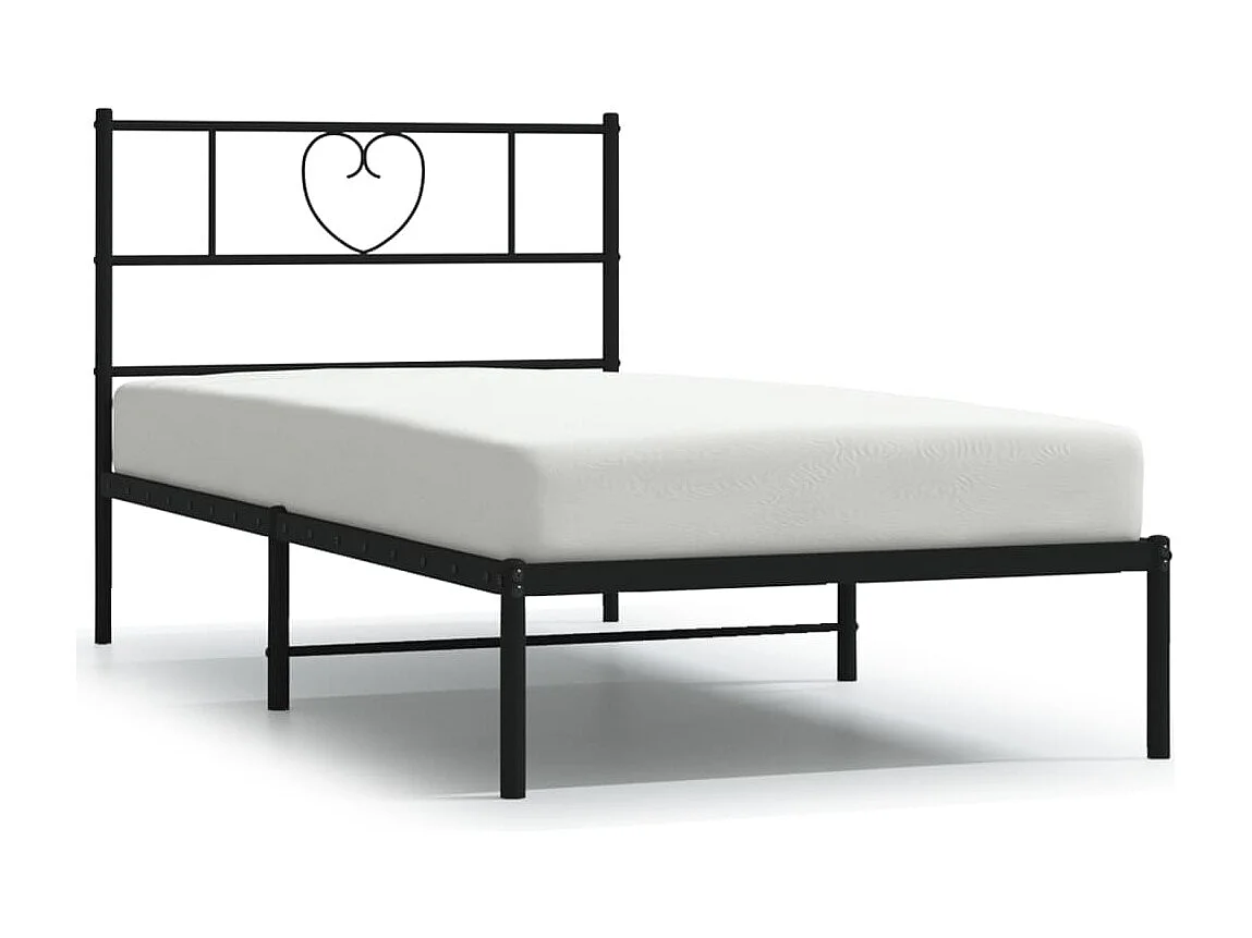 Bedframe met hoofdbord metaal zwart 75x190 cm