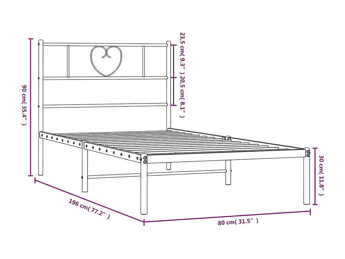 Bedframe met hoofdbord metaal zwart 75x190 cm
