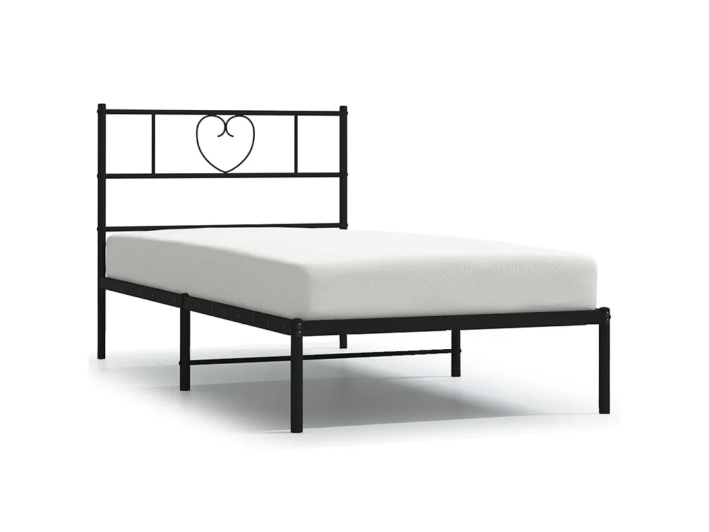 Cadre de lit métal sans matelas avec tête de lit noir 75x190 cm