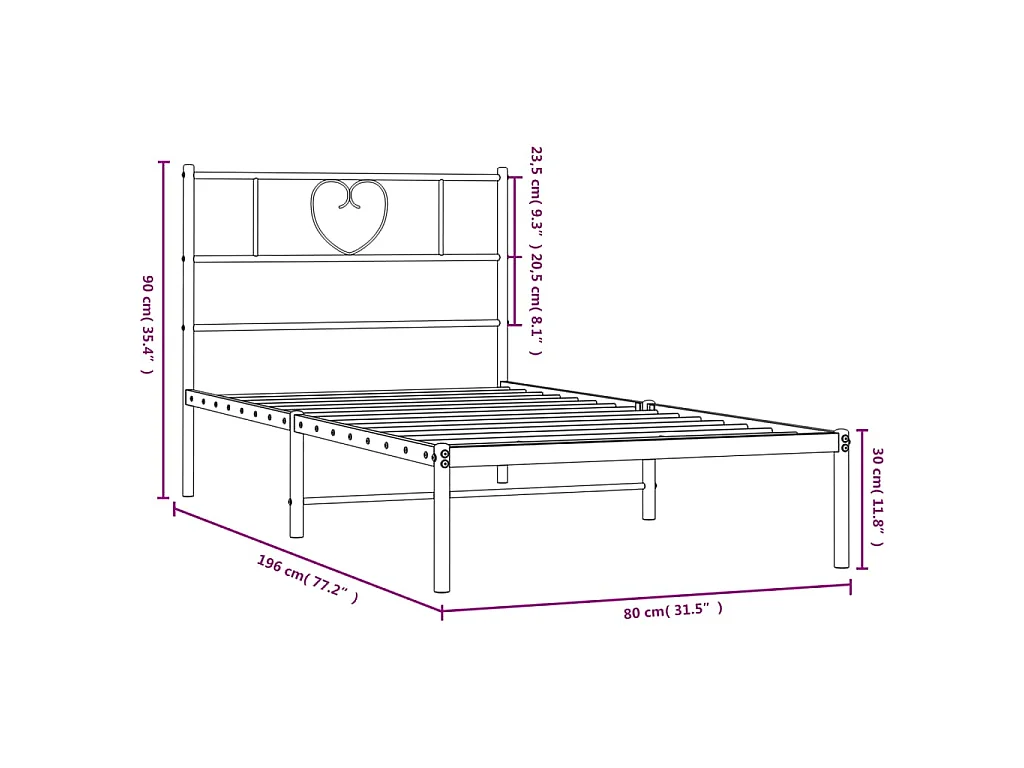 Cadre de lit métal sans matelas avec tête de lit noir 75x190 cm
