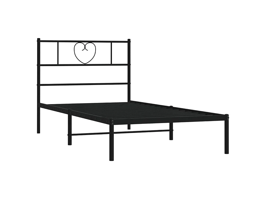 Cadre de lit métal sans matelas avec tête de lit noir 75x190 cm