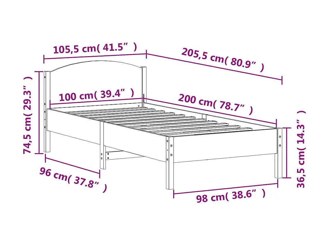 Cadre de lit sans matelas cire marron 100x200cm bois pin massif