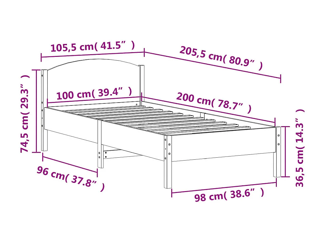 Cadre de lit sans matelas cire marron 100x200cm bois pin massif