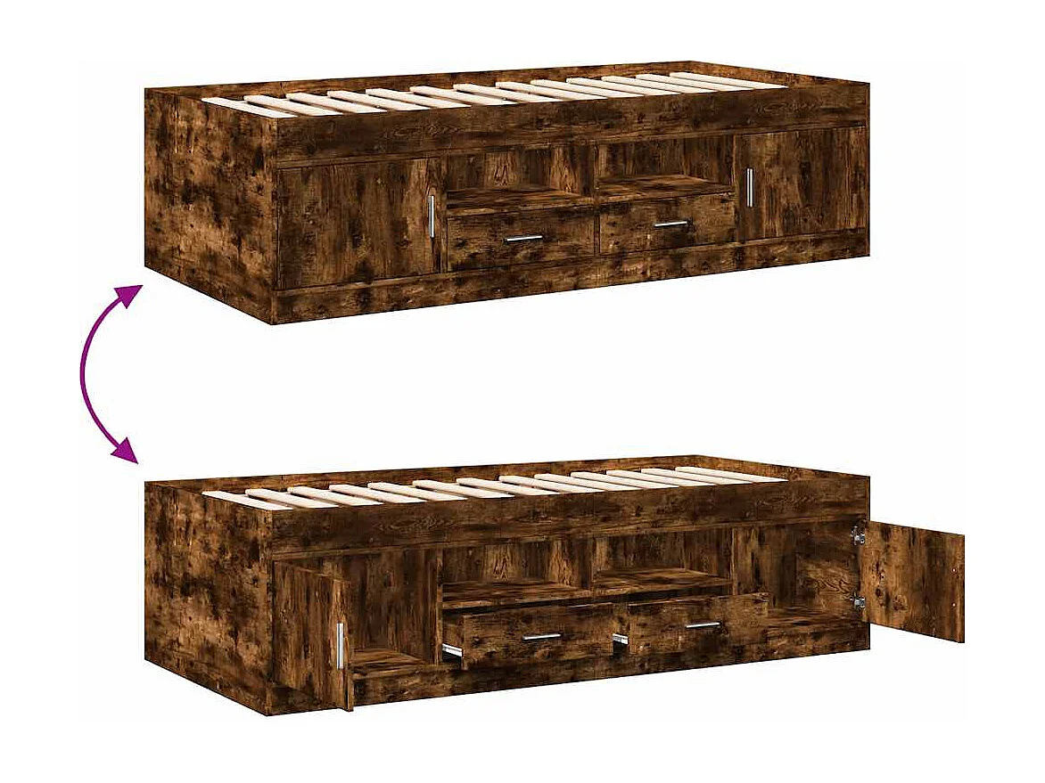 Divano Letto con Cassetti senza Materasso Rovere Fumo 90x190 cm