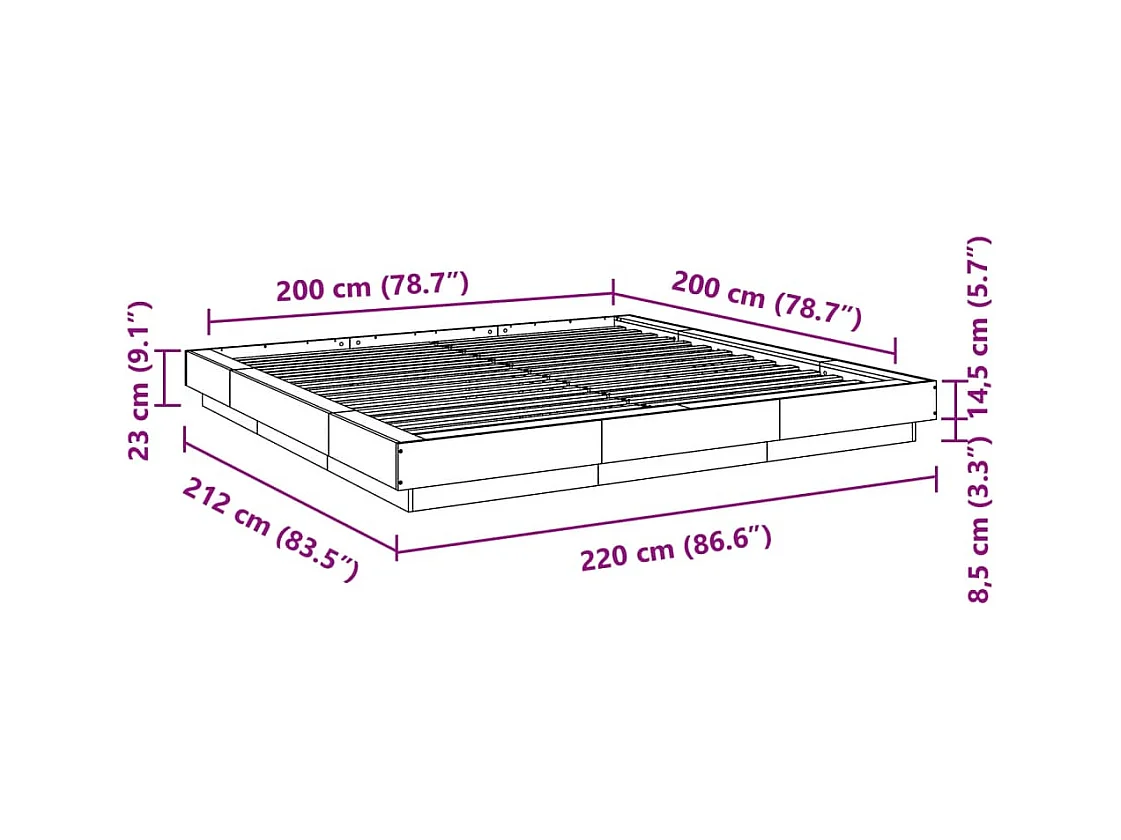 Bettgestell Schwarz 200x200 cm Holzwerkstoff