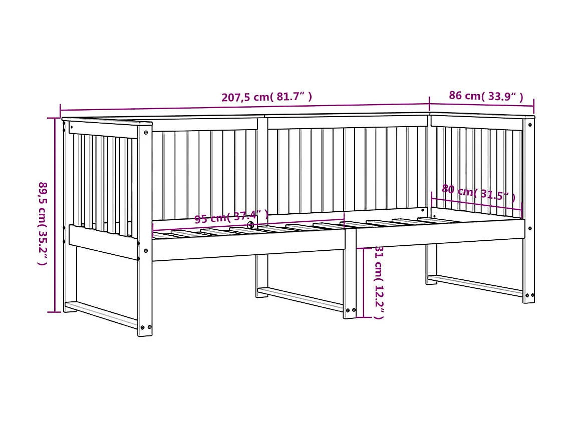 Lit de jour sans matelas blanc 80x200 cm bois de pin massif