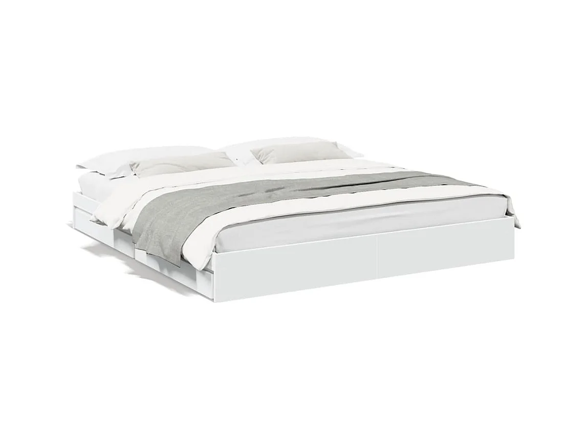 Cadre de lit avec tiroirs sans matelas blanc 200x200 cm