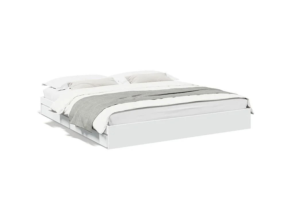 Cadre de lit avec tiroirs sans matelas blanc 200x200 cm