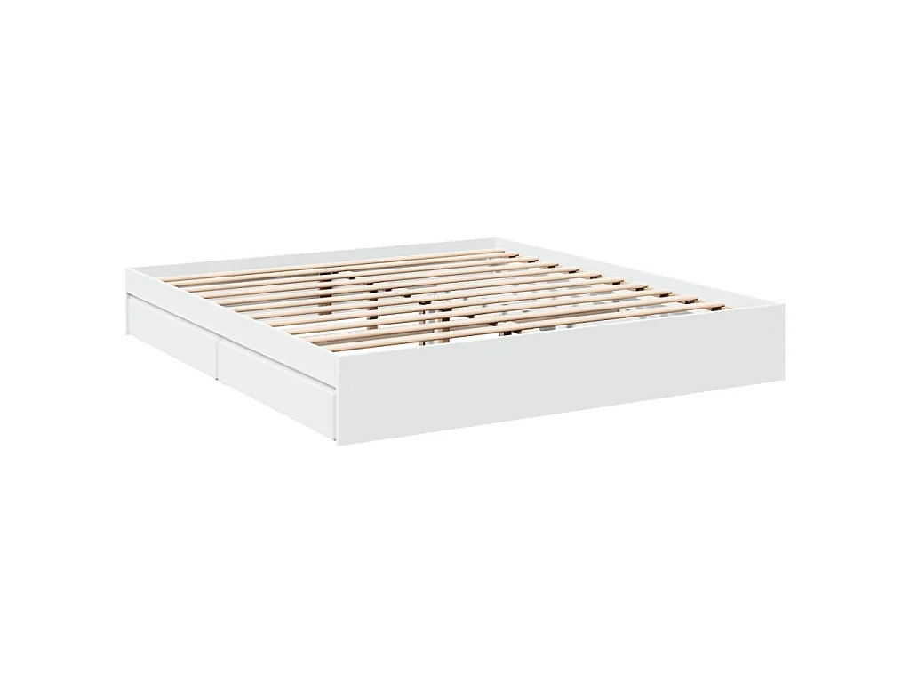 Cadre de lit avec tiroirs sans matelas blanc 200x200 cm
