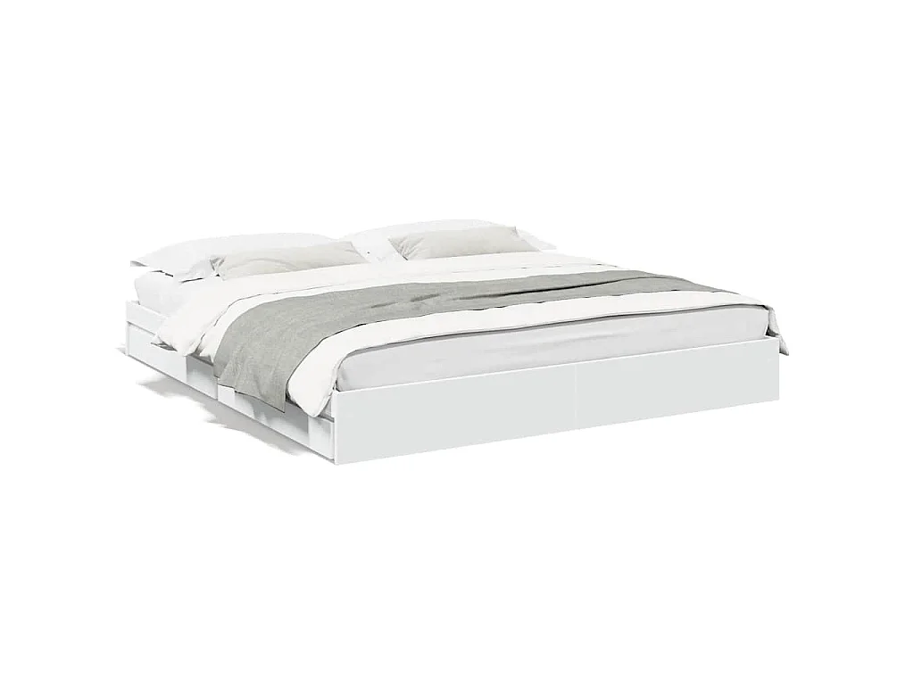 Cadre de lit avec tiroirs sans matelas blanc 200x200 cm