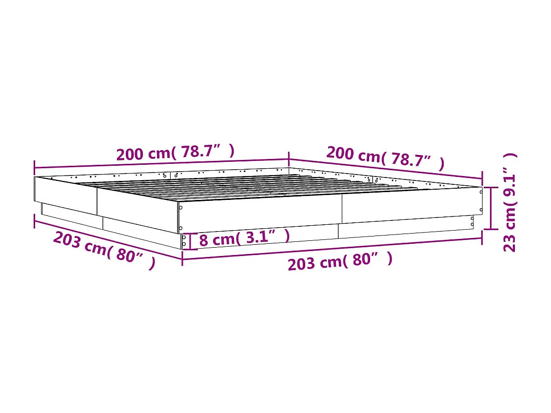 Bettgestell mit LED Sonoma-Eiche 200x200 cm