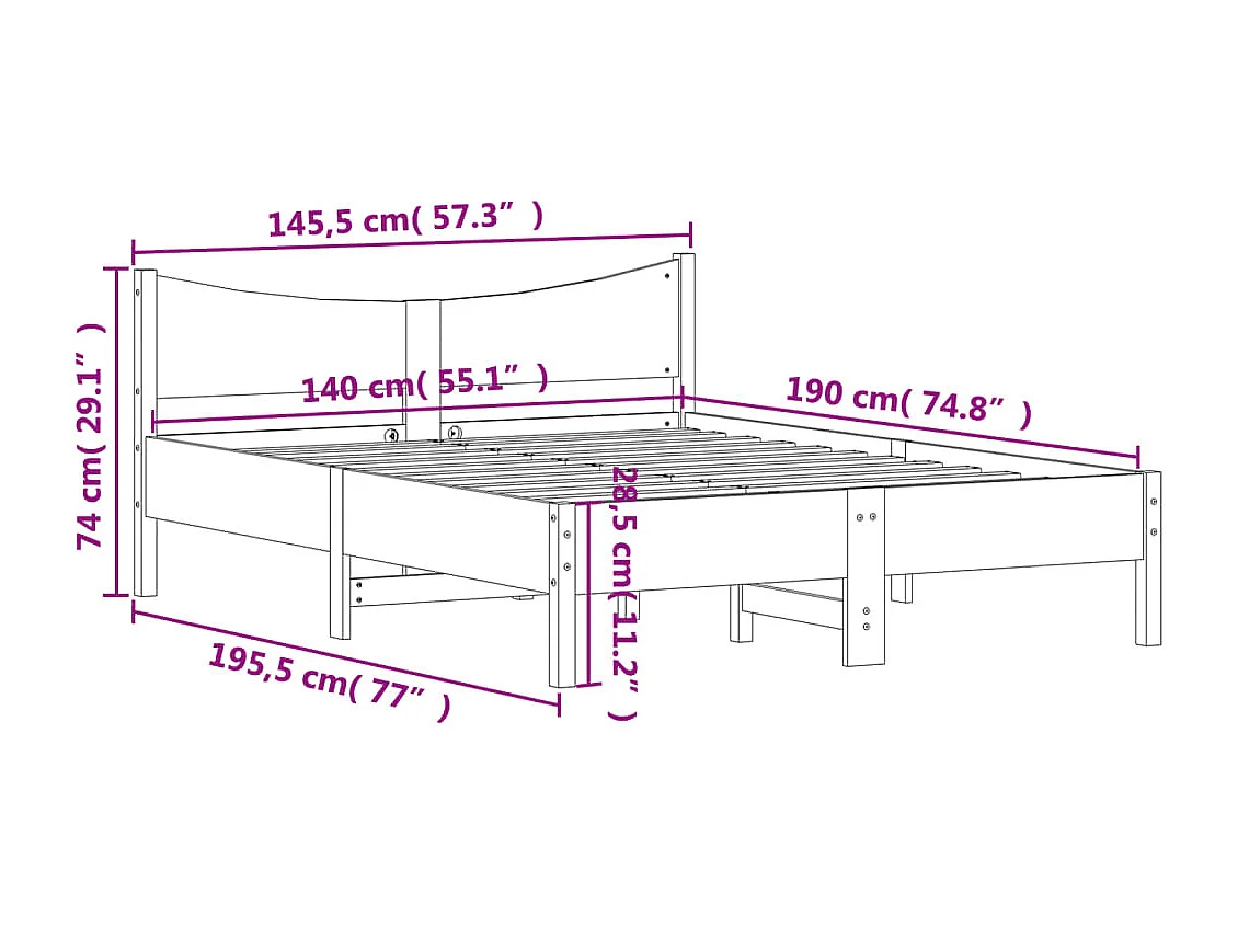 Bedframe zonder matras massief grenenhout wit 140x190 cm