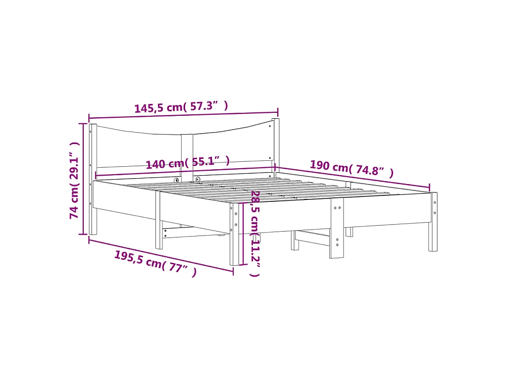 Cadre de lit sans matelas blanc 140x190 cm bois de pin massif