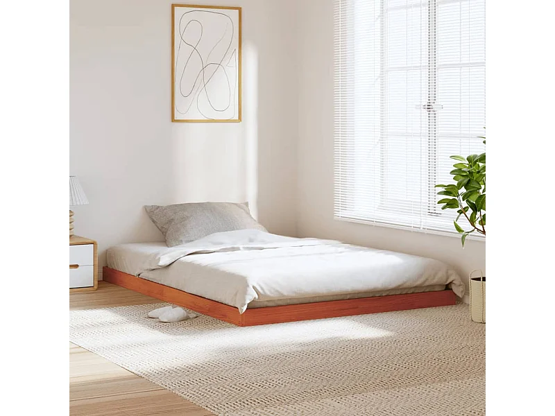 Estrutura de cama 140x190 cm madeira pinho maciça castanho cera