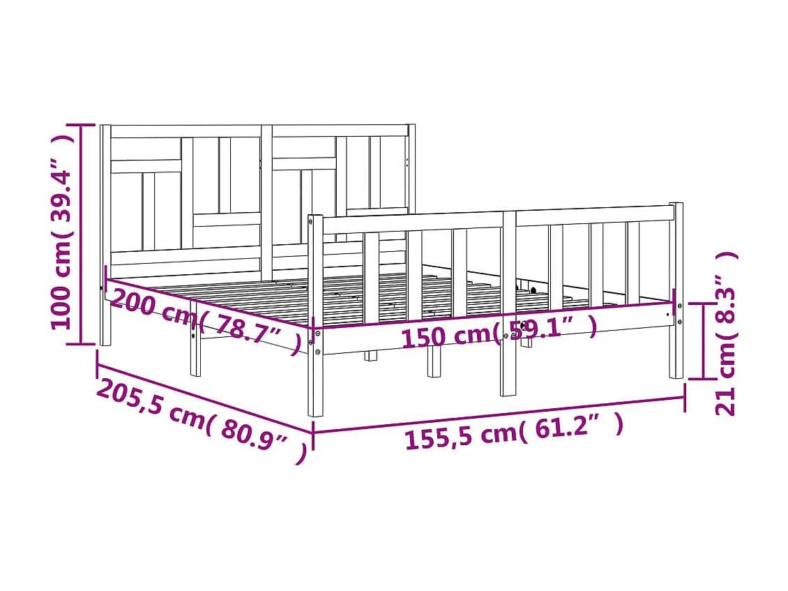 Cadre de lit sans matelas blanc bois de pin massif