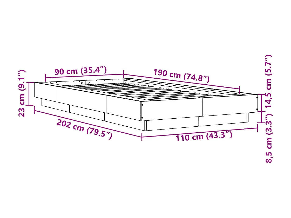 Cadre de lit sans matelas chêne marron 90x190 cm