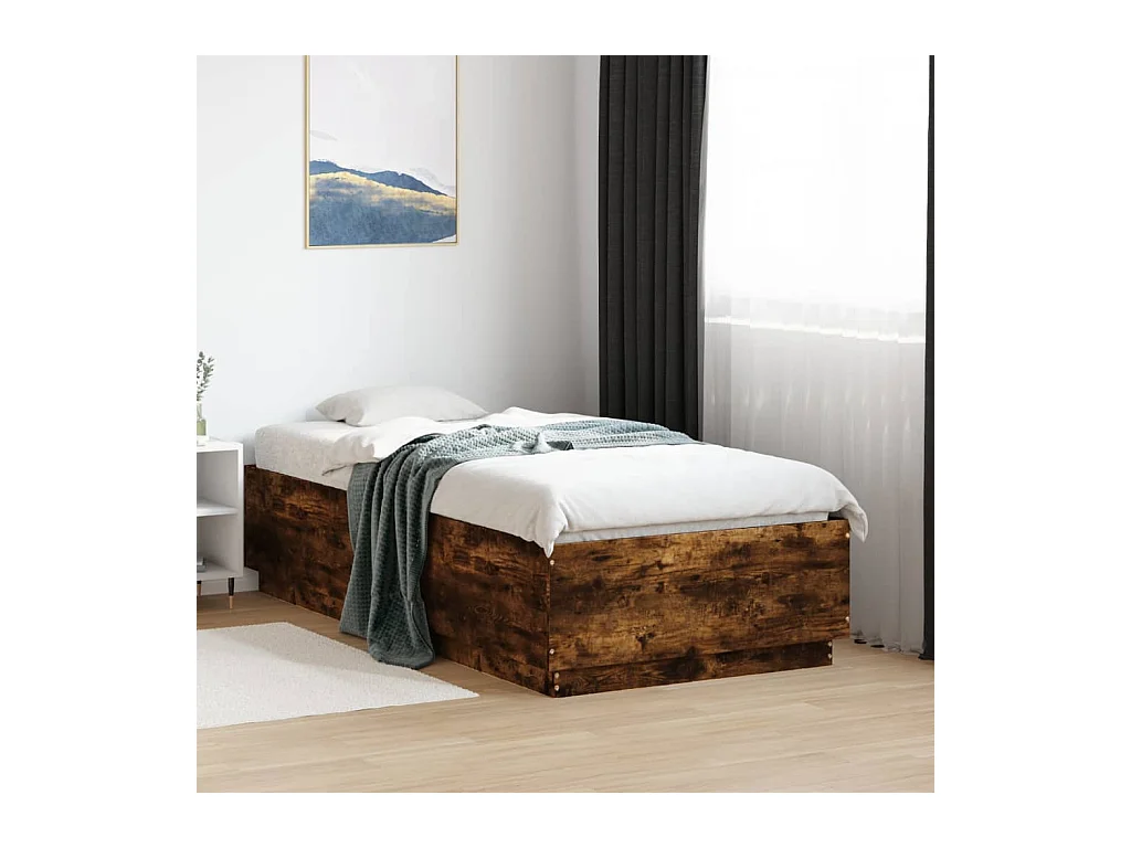 Cadre de lit avec LED sans matelas chêne fumé 75x190 cm