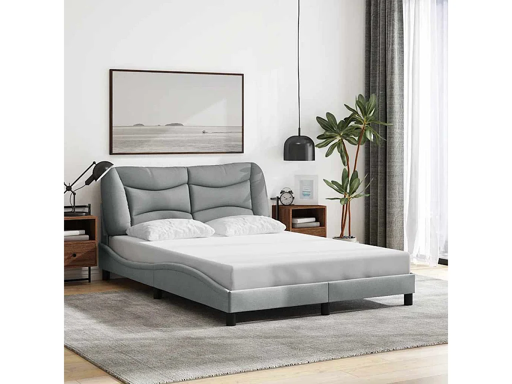 Cadre de lit sans matelas Hvar gris clair 140x190 cm tissu