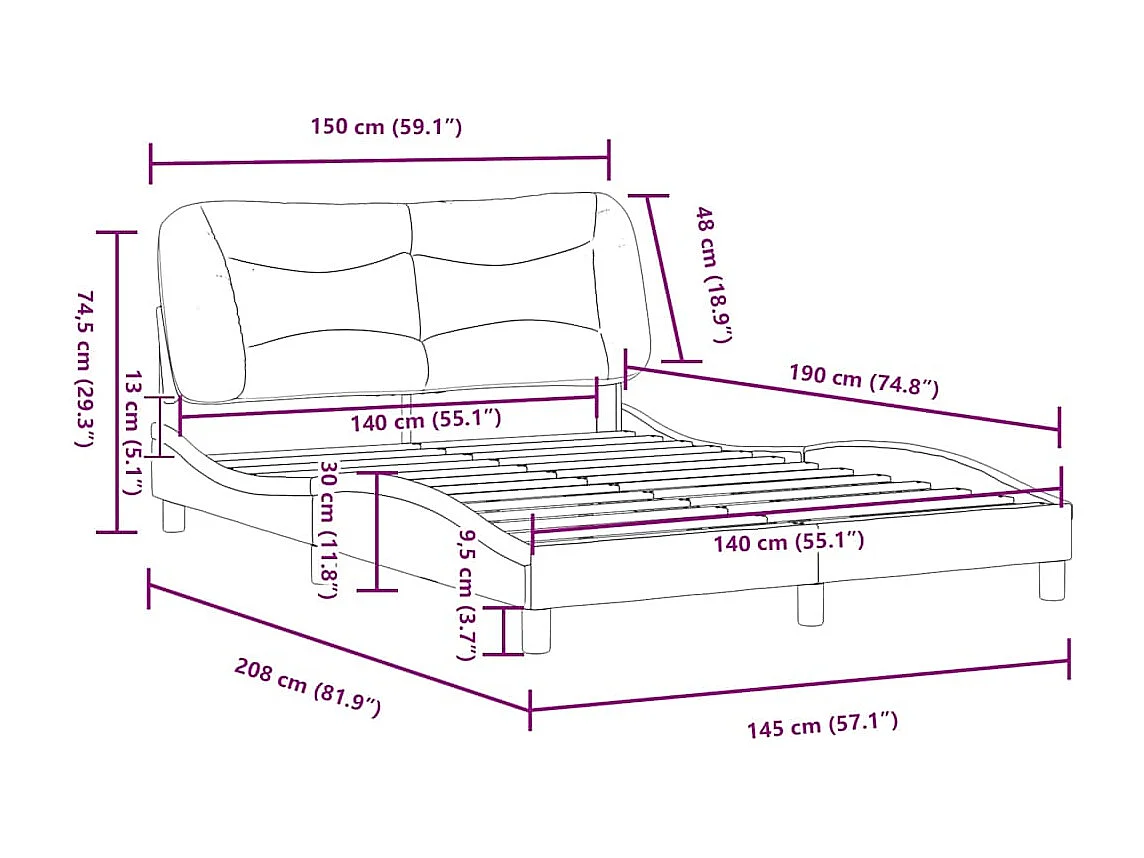 Cadre de lit sans matelas Hvar gris clair 140x190 cm tissu