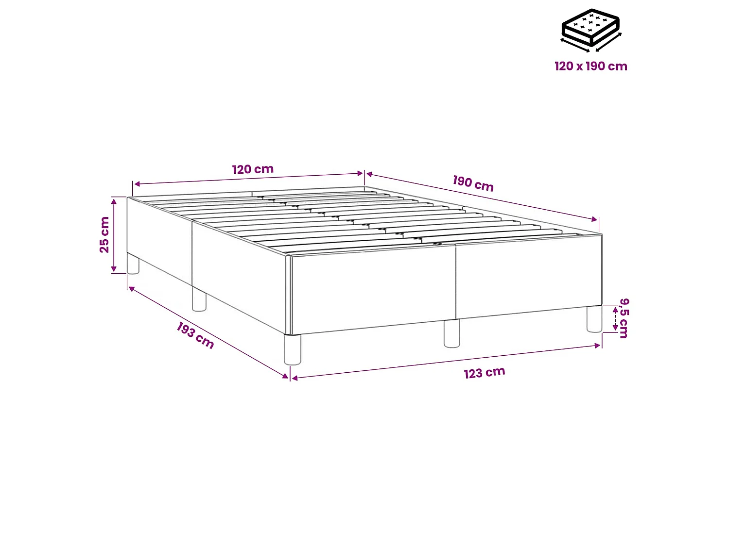 Cadre de lit sans matelas rose 120x190 cm velours