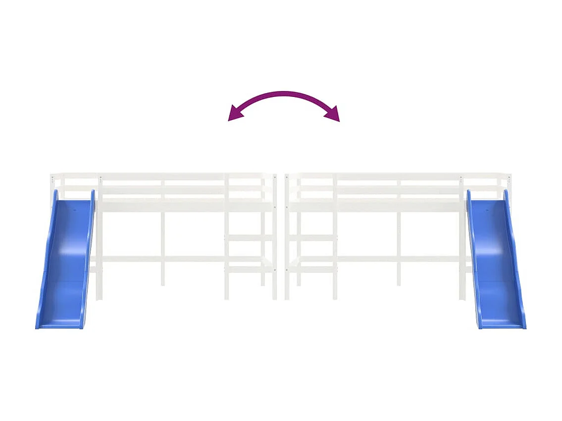 Lit mezzanine d'enfants sans matelas avec toboggan 80x200 cm