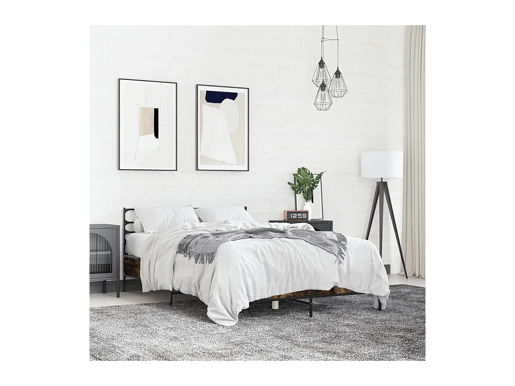 Cadre de lit sans matelas chêne fumé 135x190 cm