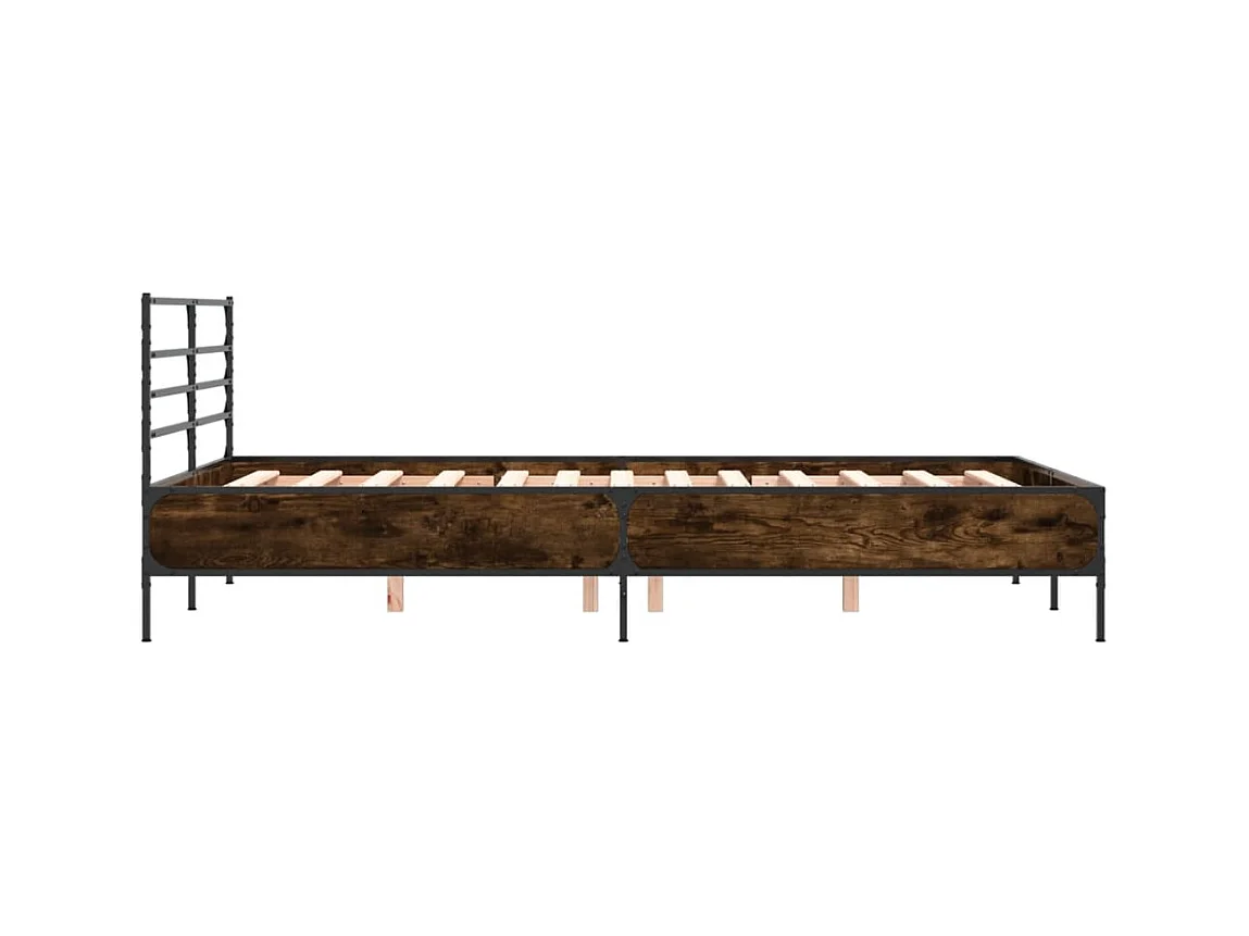 Estructura cama madera ingeniería metal roble ahumado 135x190cm