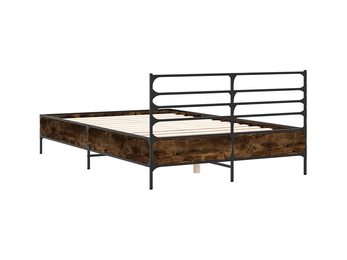 Estructura cama madera ingeniería metal roble ahumado 135x190cm