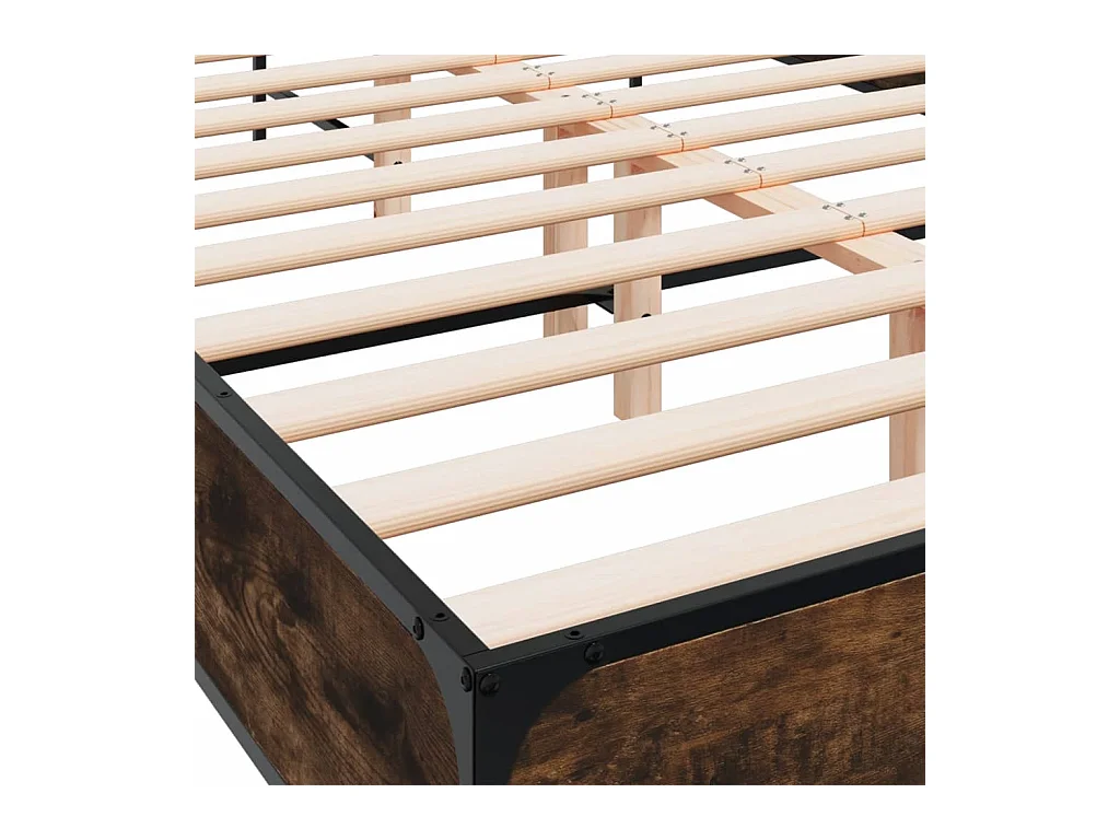 Estructura cama madera ingeniería metal roble ahumado 135x190cm