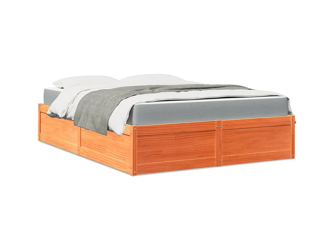 Bett mit Matratze Wachsbraun 160x200 cm Massivholz Kiefer