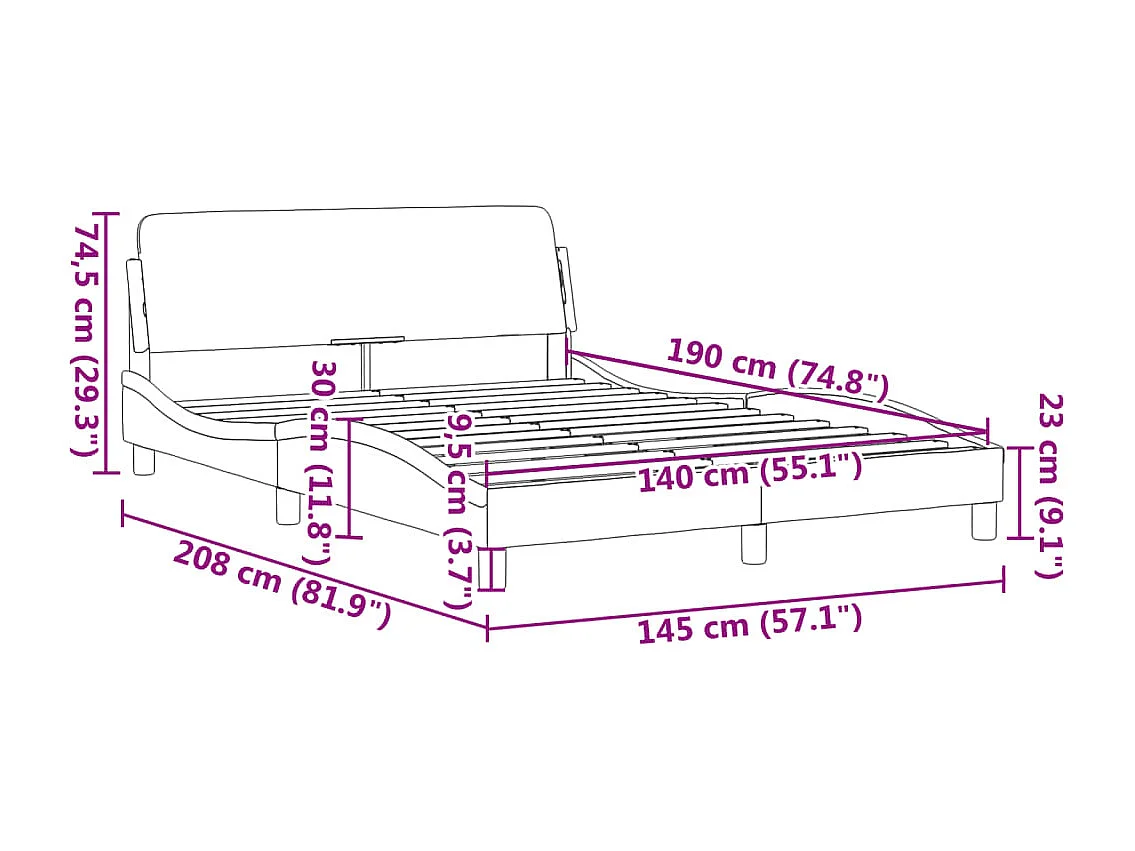 Cadre de lit Dover gris clair 140x190 cm tissu