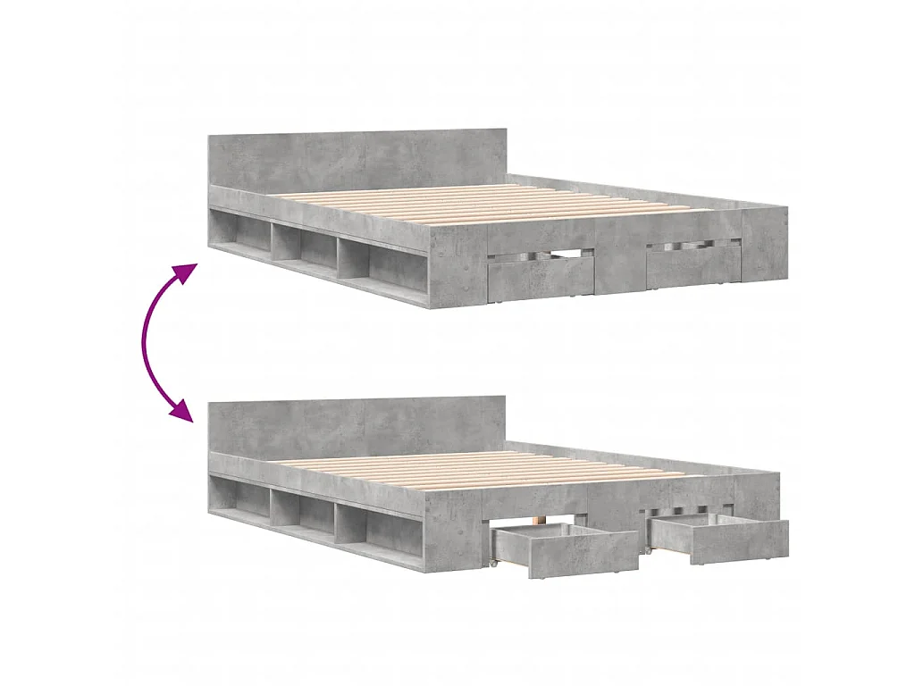 Bedframe met lades bewerkt hout betongrijs 120x200 cm