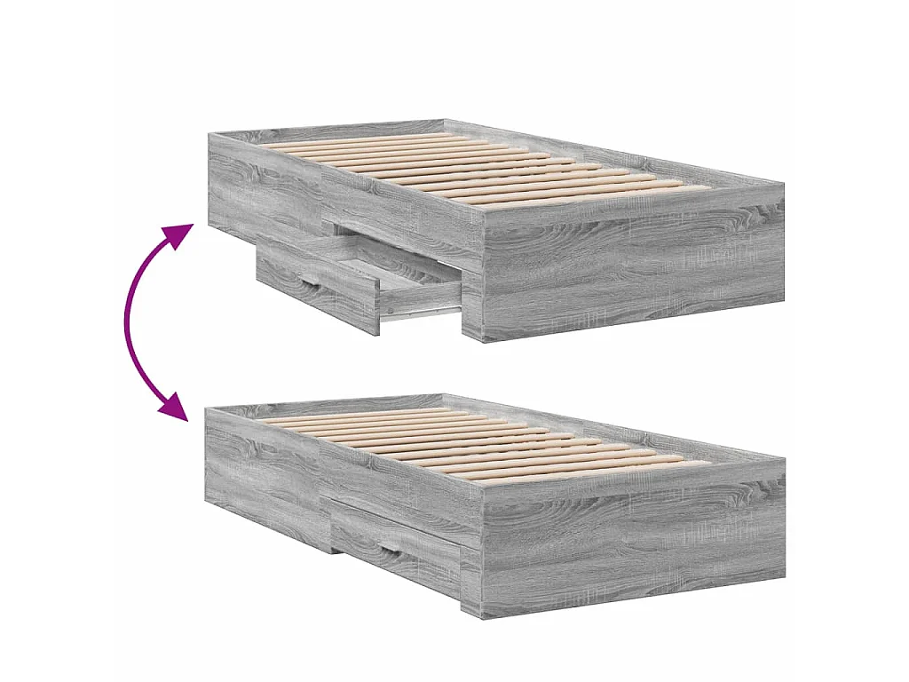 Cadre de lit avec tiroirs sans matelas sonoma gris 90x200 cm
