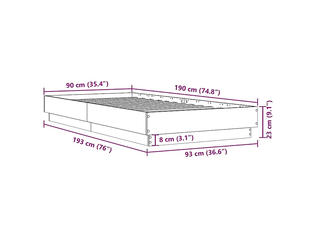 Cadre de lit sans matelas chêne sonoma 90x190 cm