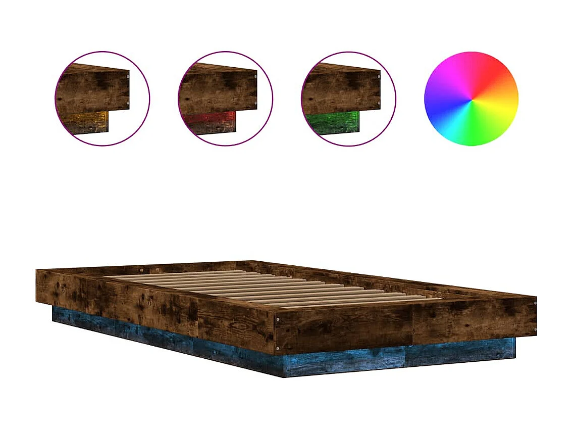 Cadre de lit et lumières LED sans matelas chêne fumé 100x200 cm