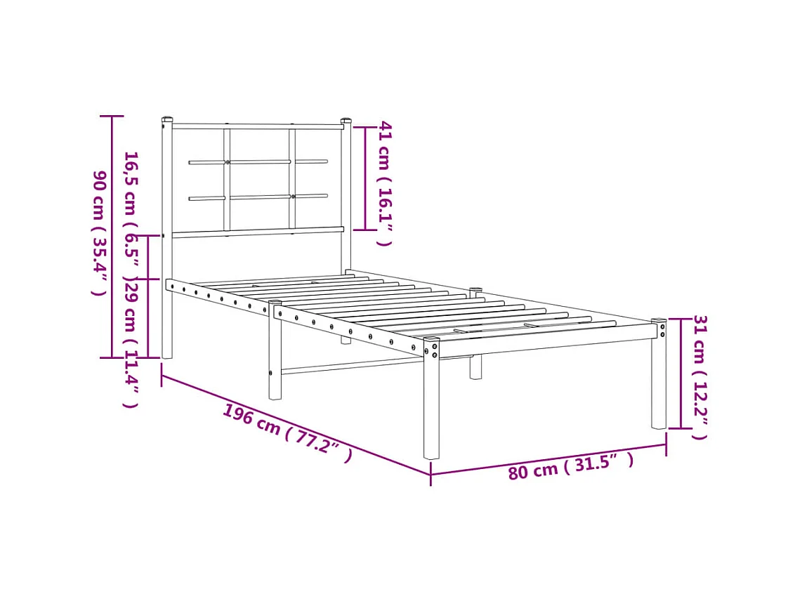 Bettgestell mit Kopfteil Metall Schwarz 75x190 cm